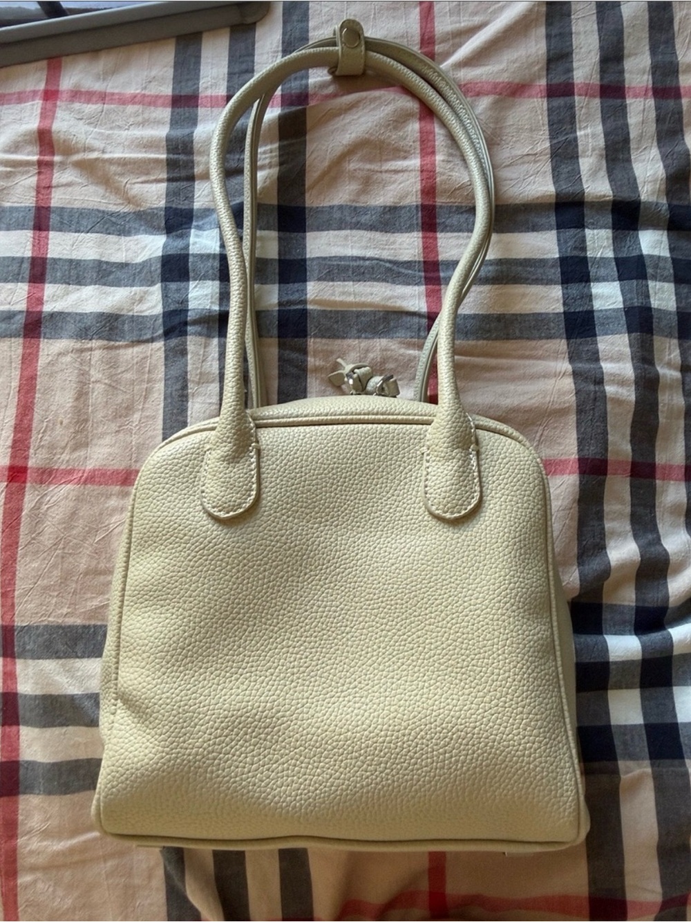 Cream Leather Tote Bag with Dual Shoulder Straps